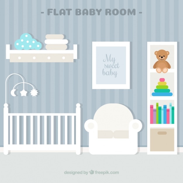 Free Vector beautiful baby room with striped wall and white crib