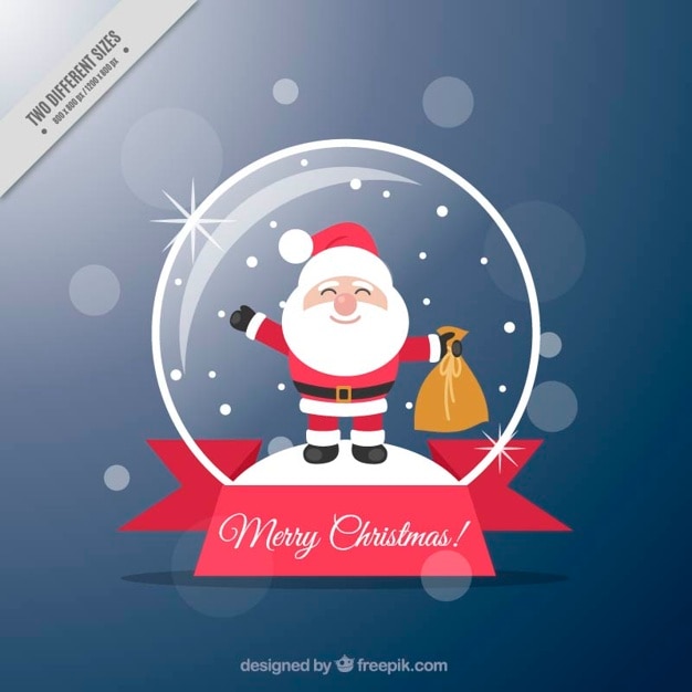 Free Vector beautiful background of snowglobe with smiling santa claus