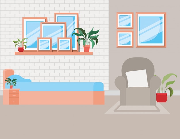 Free Vector beautiful bed room house scene