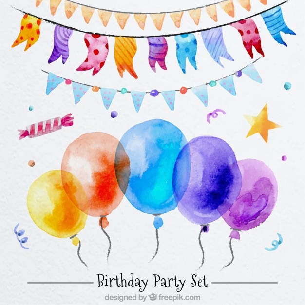 Free vector beautiful birthday decoration in watercolor effect