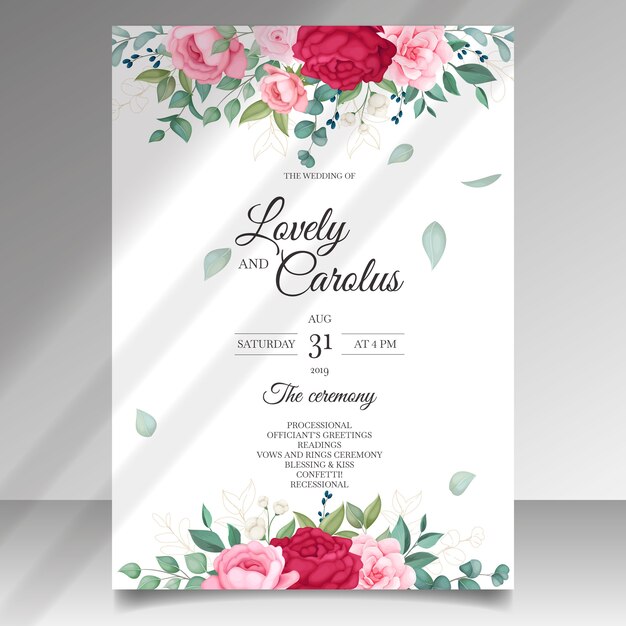 Beautiful blooming floral wedding invitation card set