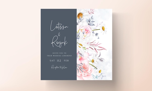 Free Vector beautiful blooming flower and leaves watercolor wedding invitation card