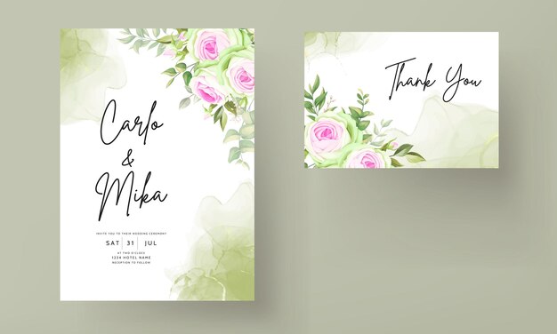 Beautiful blooming rose flower wedding invitation floral design