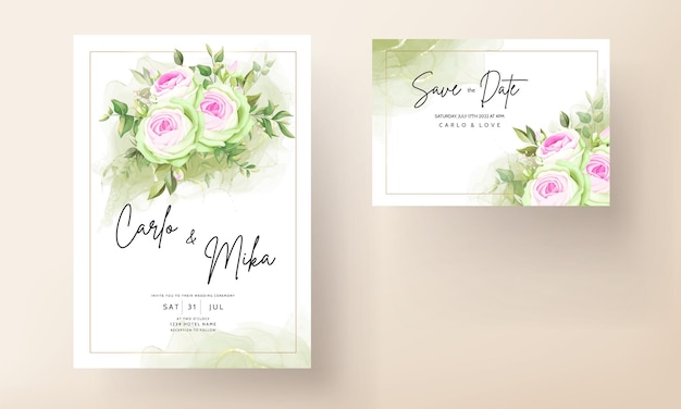 Beautiful blooming rose flower wedding invitation floral design