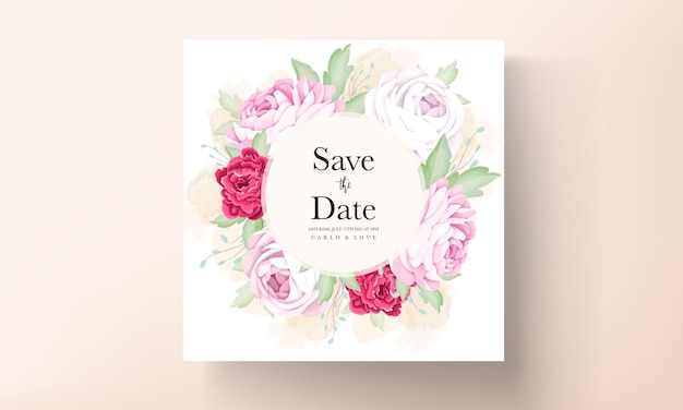 Free Vector beautiful blooming rose and peony flower wedding invitation card