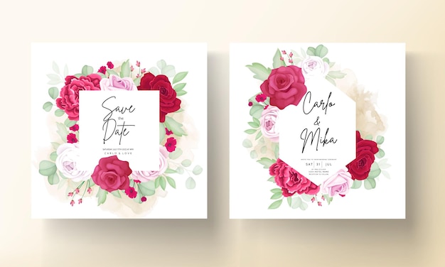 Free Vector beautiful blooming rose and peony flower wedding invitation card