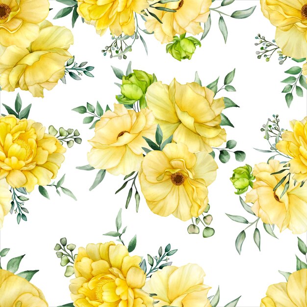 Beautiful blooming watercolor flower seamless pattern