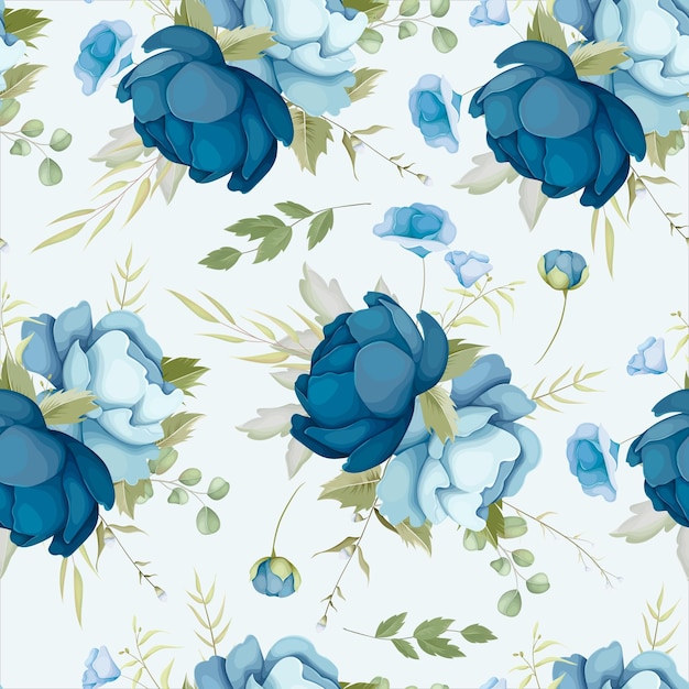 Free vector beautiful blue floral seamless pattern