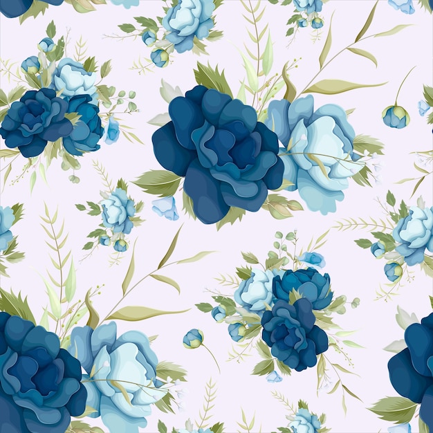 Free vector beautiful blue floral seamless pattern