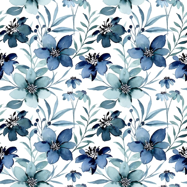 Free vector beautiful blue floral watercolor seamless pattern