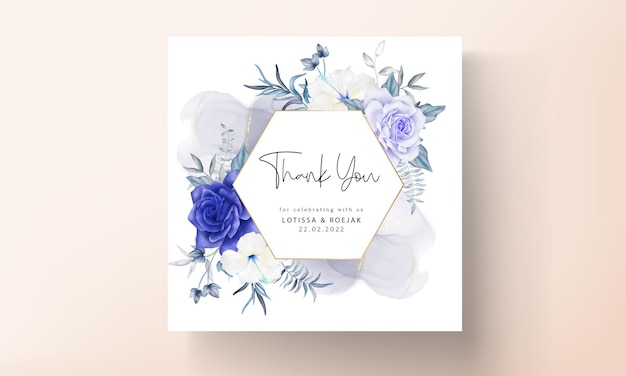 beautiful blue floral wedding invitation card template