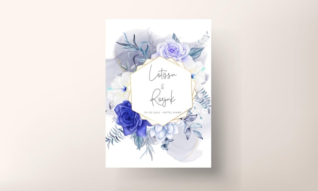 Free Vector beautiful blue floral wedding invitation card template