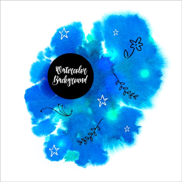 Free Vector beautiful blue watercolor background with hand drawn floral elements