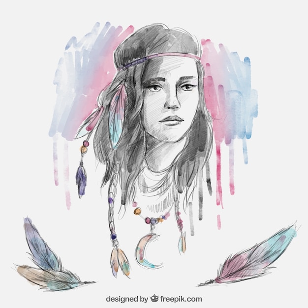 Free Vector beautiful boho woman