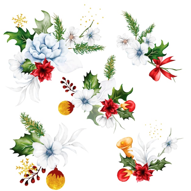 Free vector beautiful bouquet floral and christmas ornament