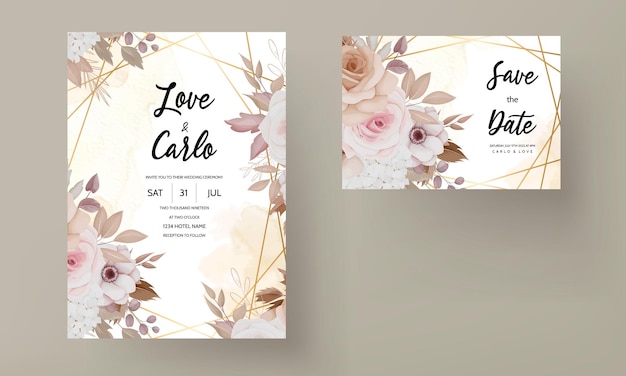 beautiful brown floral invitation card template