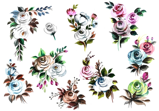 Free vector beautiful bunch flowers set watercolor design