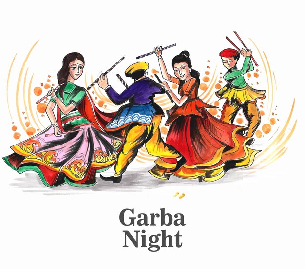 Beautiful celebrate navratri festival with dancing garba men &amp; woman design