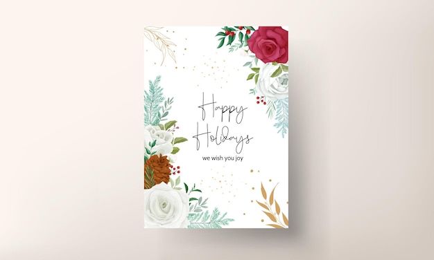 Beautiful christmas card template with beautiful floral and gold glitter