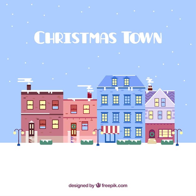 Beautiful christmas city background in flat design