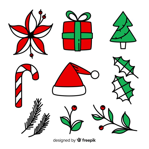 Beautiful christmas elements hand drawn style