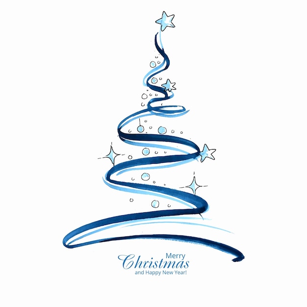 Free Vector beautiful christmas line tree card design