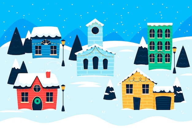 Beautiful christmas town hand drawn