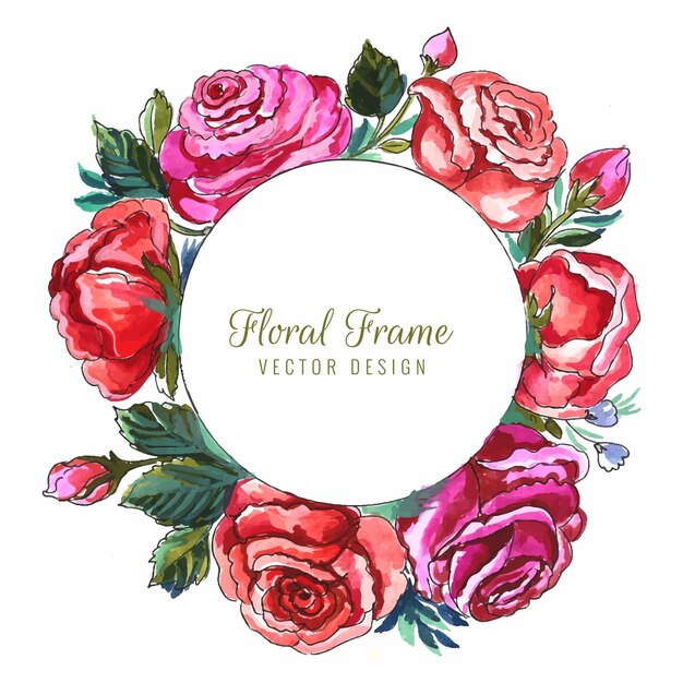 Beautiful circular roses floral frame card background