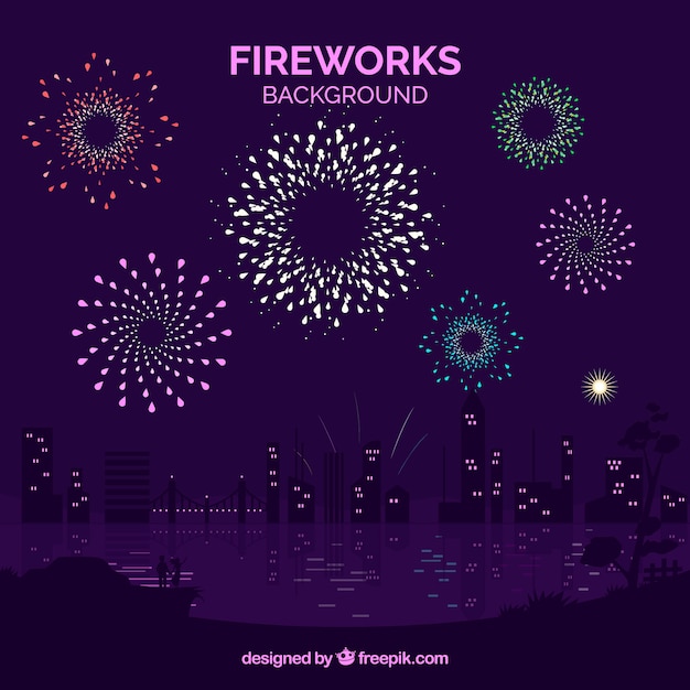 Free Vector beautiful city background with fireworks