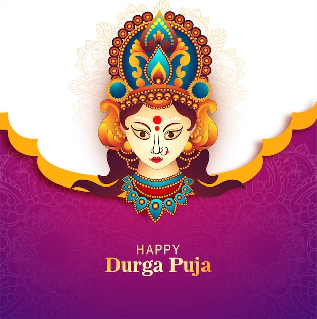 Free vector beautiful classic happy durga puja festival greeting card background