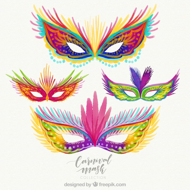 Free Vector beautiful collection of hand drawn carnival masks