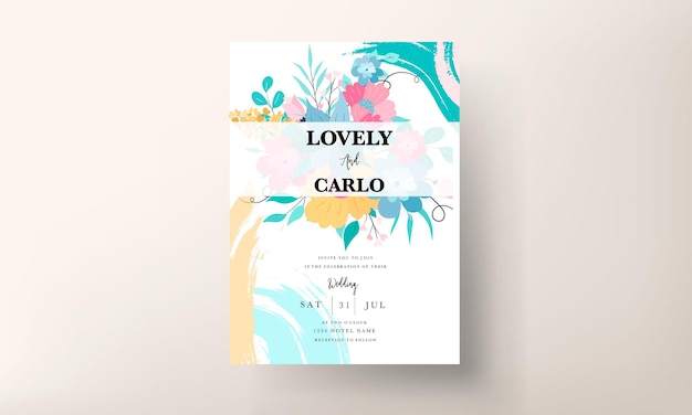 Free vector beautiful colorful invitation card with hand drawn floral