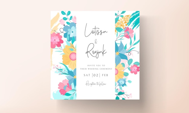 Free vector beautiful colorful invitation card with hand drawn floral