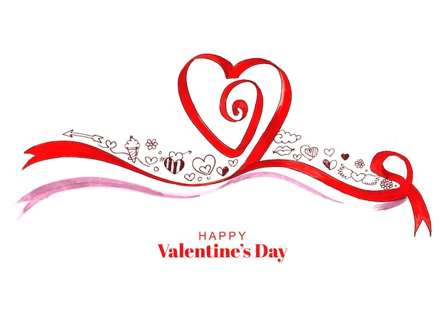 Free Vector beautiful curled heart shape ribbon valentines day card background