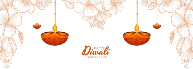 Beautiful decorative diya oil lamp celebration banner background