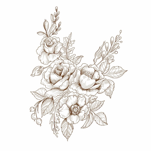 Free Vector beautiful decorative floral sketch