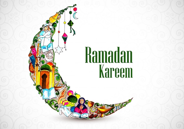 Free Vector beautiful decorative moon ramadan kareem background