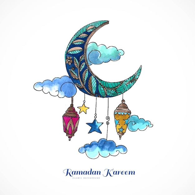 Free Vector beautiful decorative moon ramadan kareem background