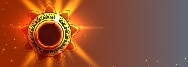 Beautiful diwali diya lights lamp banner with text space