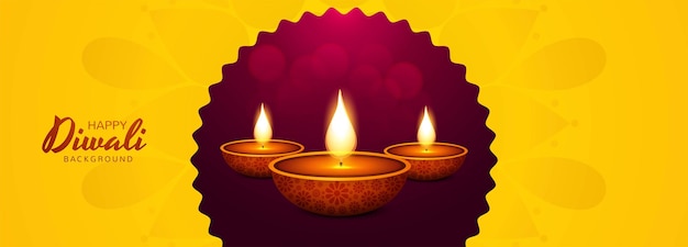 Free vector beautiful diwali diya oil lamp celebration banner background