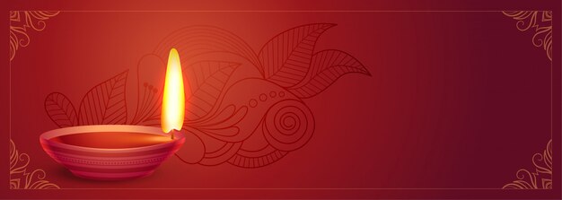 Beautiful diya lamp red diwali festival banner