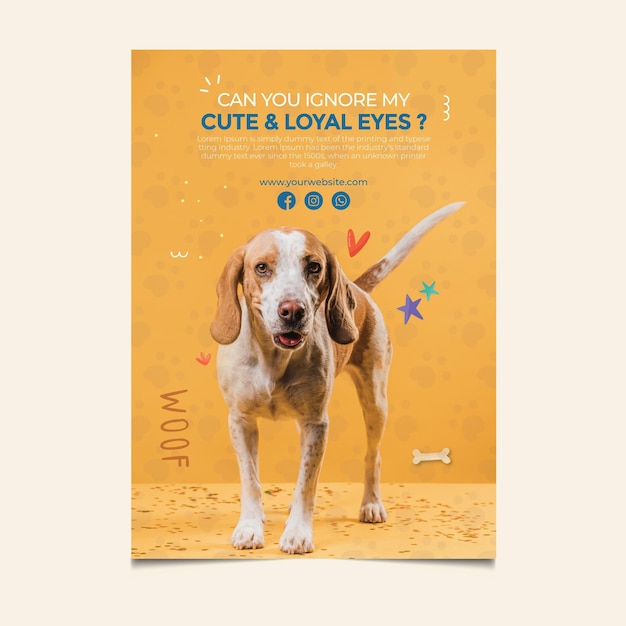 Free Vector beautiful dog adopt a pet poster template