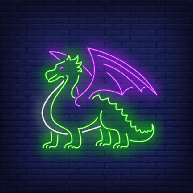 Free Vector beautiful dragon neon sign