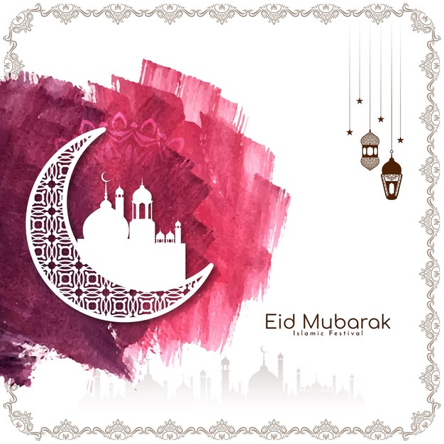 Beautiful Eid Mubarak festival greeting islamic card crescent moon design