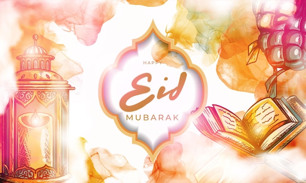 Beautiful eid mubarak islamic colorful