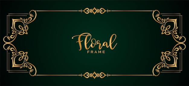 Beautiful ethnic golden frame floral green banner design