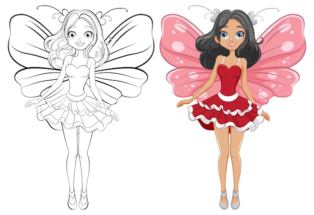 Free vector beautiful fairy cartoon character with butterfly wings