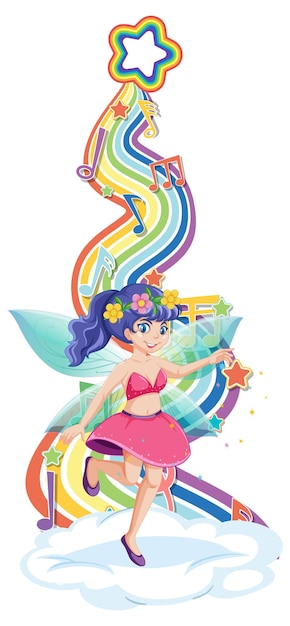 Free Vector beautiful fairy cartoon character with rainbow wave