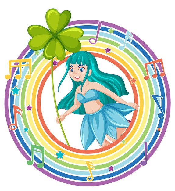 Beautiful fairy in rainbow round frame