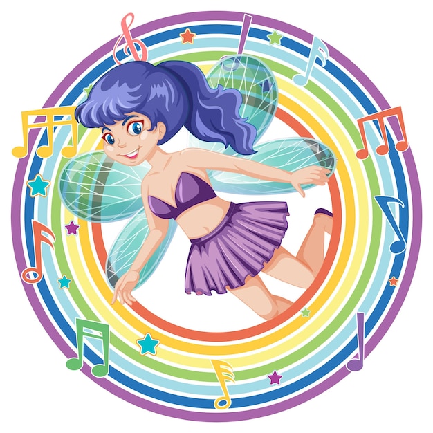 Beautiful fairy in rainbow round frame